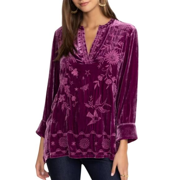 Johnny Was Women's Purple Henley Voyager Tunic Top Size M - Picture 1 of 10